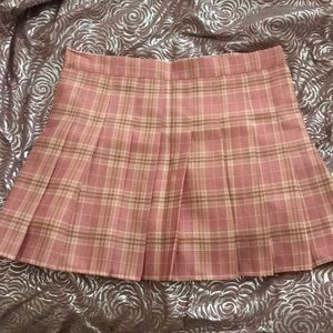 Pink Plaid Pleated Skirt